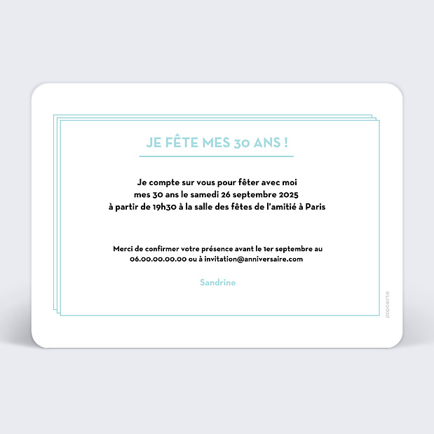 Invitation Anniversaire Double Filet Verso