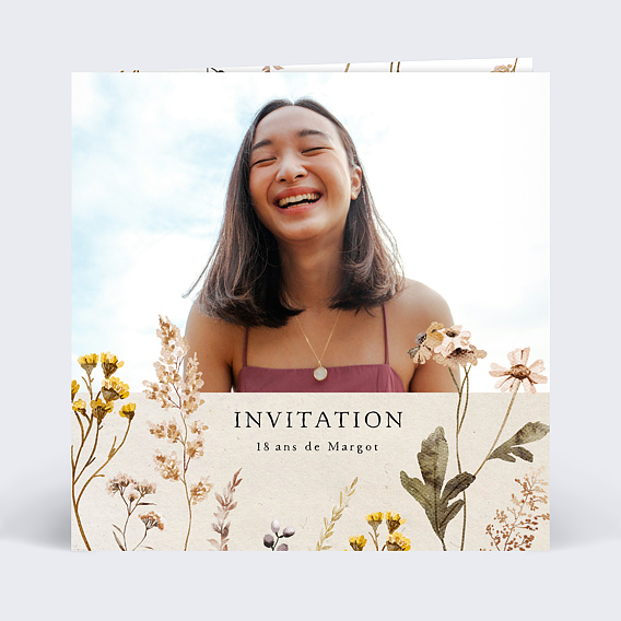 Invitation anniversaire Fleurs séchées avec Graines Recto