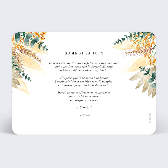 Invitation anniversaire Bohemia Verso