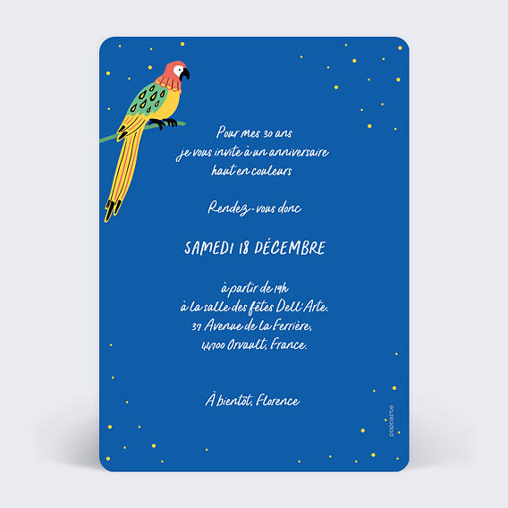 Invitation anniversaire Carnaval Verso