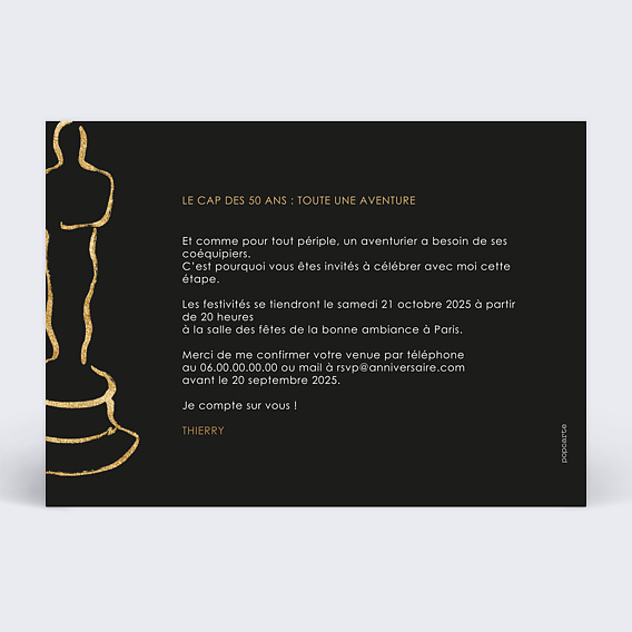 Invitation anniversaire Cérémonie des Oscars Verso