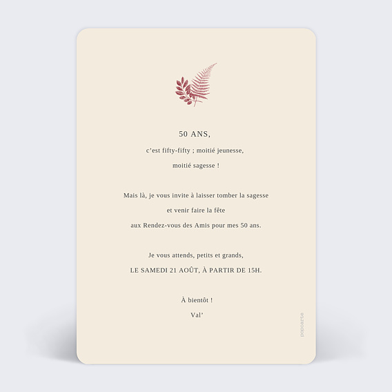 Invitation anniversaire Esprit Floral  Verso