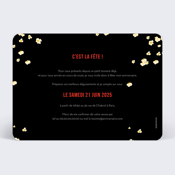 Invitation anniversaire Héros de Séries Verso