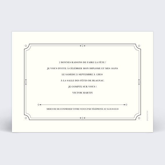 Invitation anniversaire Le diplôme Verso
