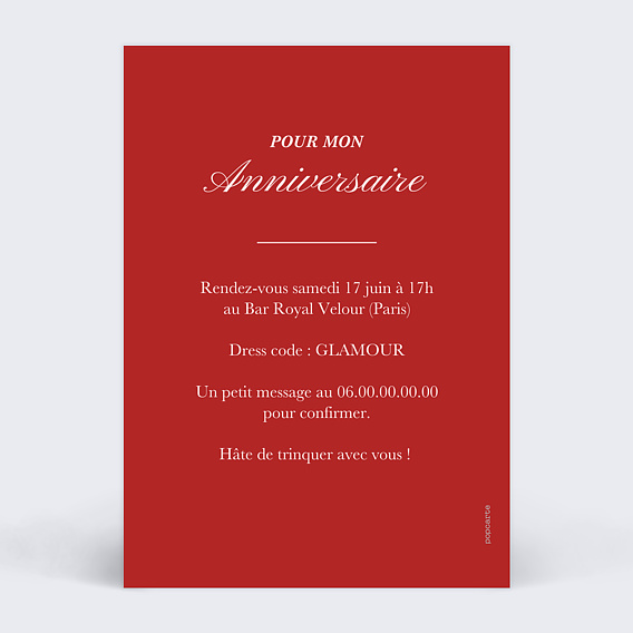 Invitation anniversaire Lettrage héritage Verso