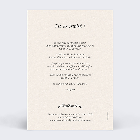 Invitation anniversaire Parchemin Verso
