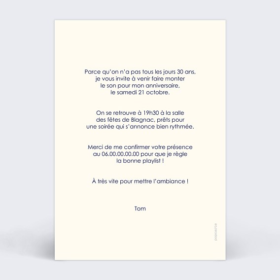 Invitation anniversaire Playlist Verso