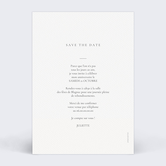 Invitation anniversaire Save the date photo Verso