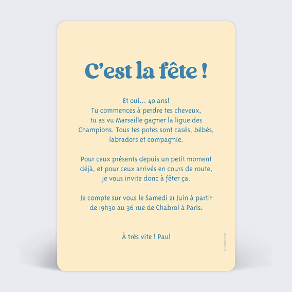 Carte invitation anniversaire 40 ans