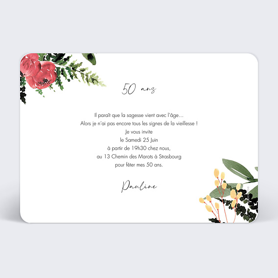 Invitation anniversaire Wild Flowers Verso