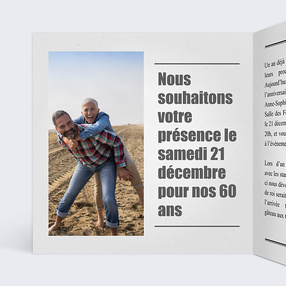 Invitation anniversaire Carte Journal Multianniversaire Intérieur Gauche