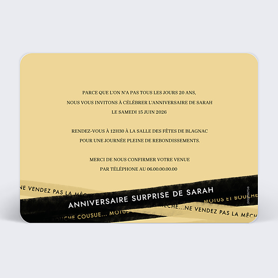 Invitation Anniversaire Adulte Bandeau Surprise