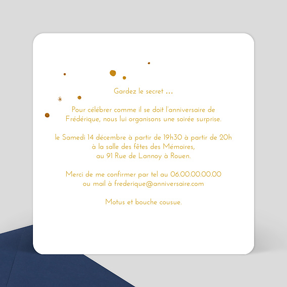 Invitation anniversaire Golden Dots Verso