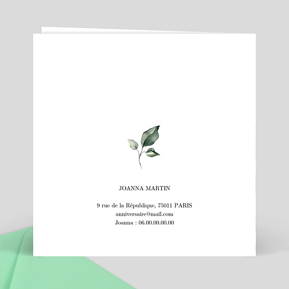 Invitation anniversaire Dorure Eucalyptus Verso