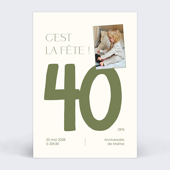 Invitation anniversaire Grands chiffres petite photo