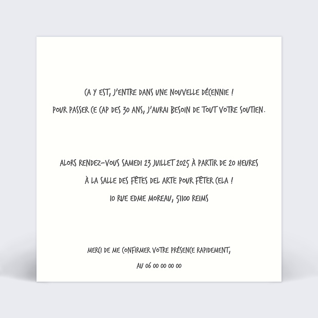 Invitation Anniversaire Champaaagne Verso