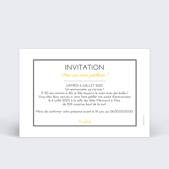 Invitation anniversaire Champagne Verso