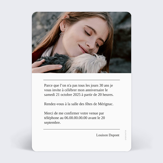 Invitation anniversaire Définition Personnelle Verso