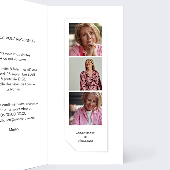 Invitation anniversaire Typographie Cadre Intérieur Droit