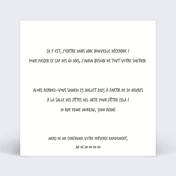 Invitation anniversaire Champaaagne Verso