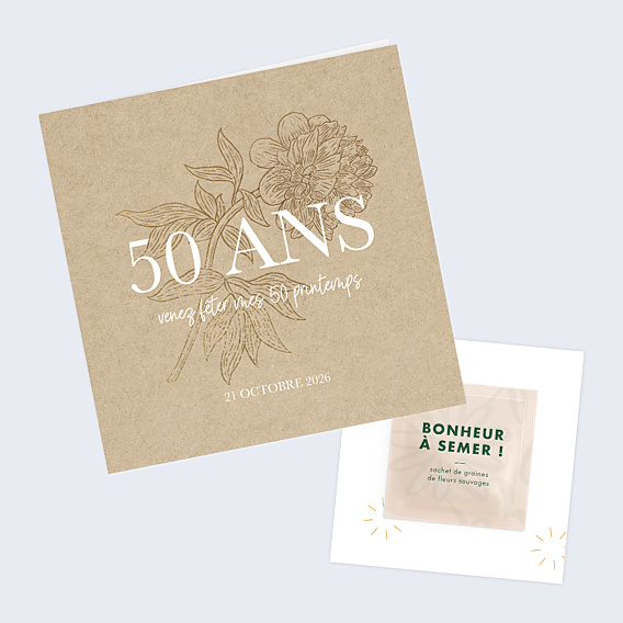 Invitation Anniversaire Adulte Âge fleuri avec graines