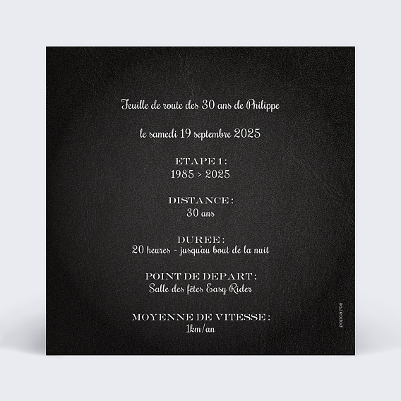 Invitation anniversaire Casque de moto Verso