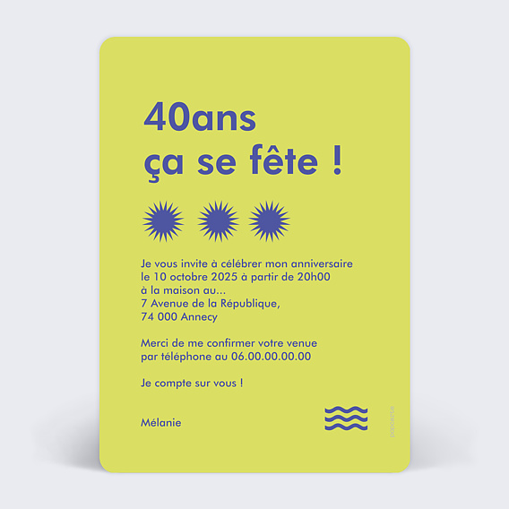 Invitation anniversaire Humour couleur Verso
