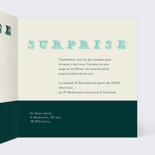 Invitation Anniversaire 50 ans Surprise Intérieur Droit