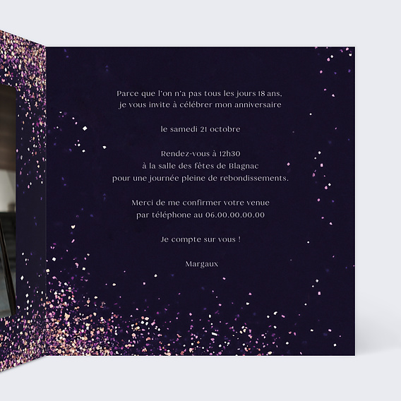 Invitation anniversaire Paillettes roses Intérieur Droit