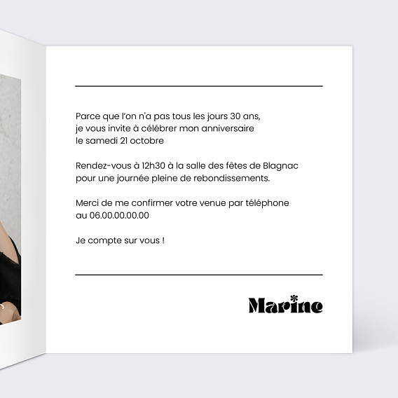 Invitation anniversaire 30 ans Moderne Intérieur Droit