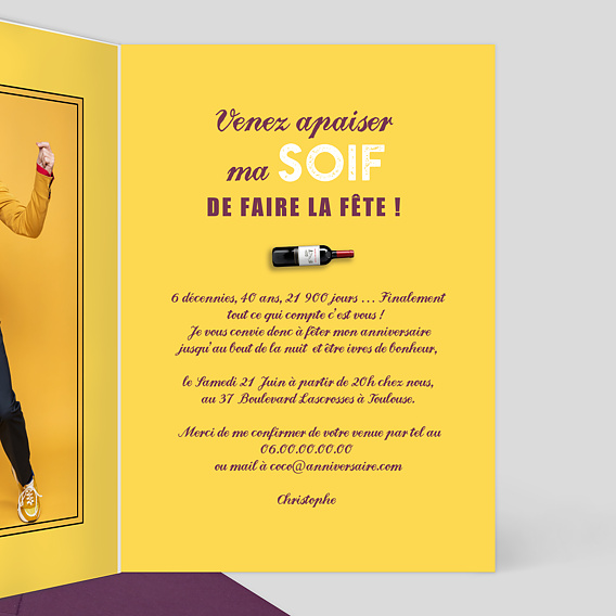 Invitation anniversaire Vin Graphique Intérieur Droit