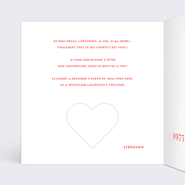 Invitation Anniversaire Découpe Coeur Intérieur Gauche