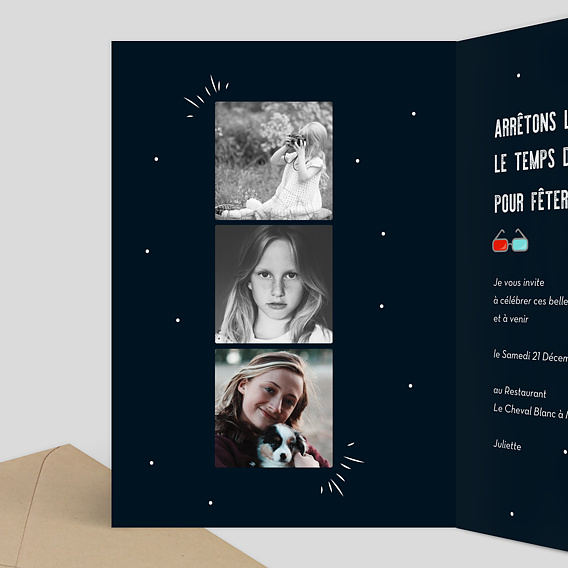 Invitation anniversaire Popcorn Party Intérieur Gauche