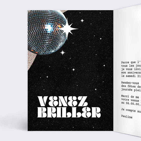 Invitation anniversaire Boule à facette Intérieur Gauche