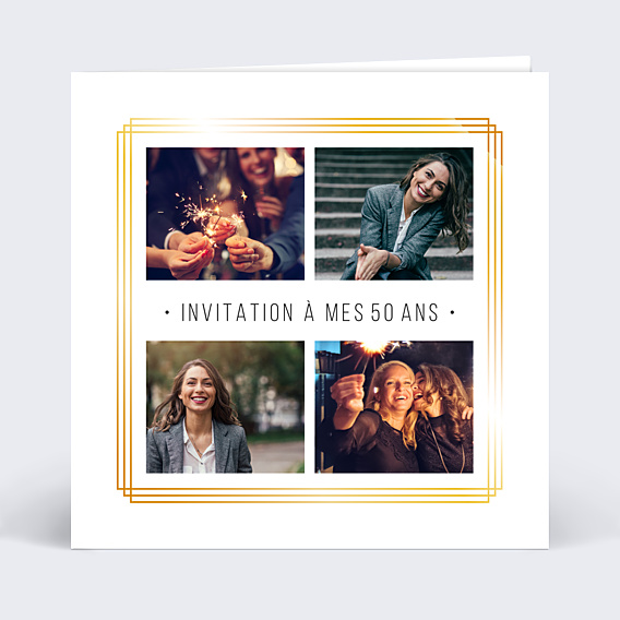 Invitation Anniversaire Adulte Dorure Cadre Multiphoto