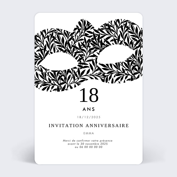 Invitation anniversaire Bal Masqué