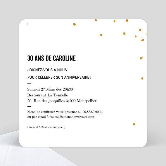 Invitation anniversaire Poussière d'Étoiles Verso