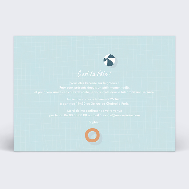 Invitation Anniversaire Adulte Pool Verso