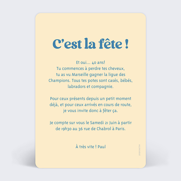 Invitation Anniversaire Adulte Tu sais que tu as 40 ans Verso