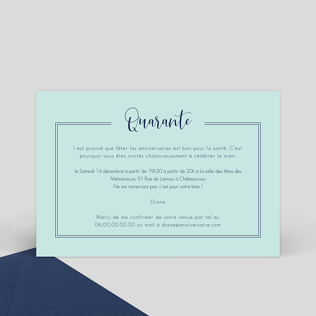 Invitation Anniversaire Milestone Quarante Verso