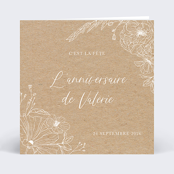 Invitation Anniversaire Adulte Gravure Fleurs Kraft