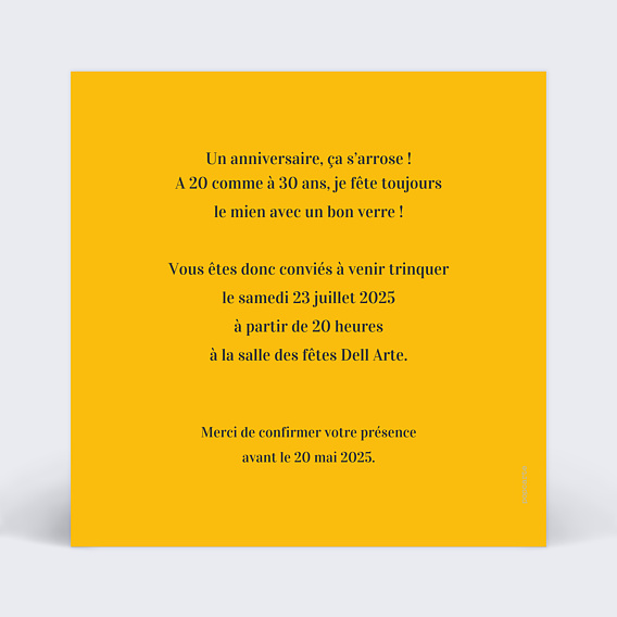 Invitation anniversaire Cheers Verso