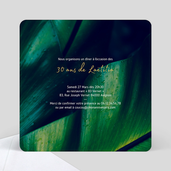 Invitation anniversaire Tropical Gold Verso