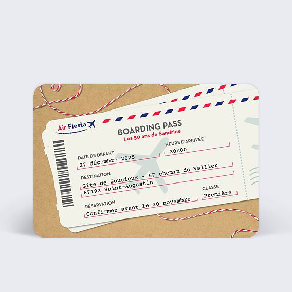 Invitation anniversaire Boarding Pass