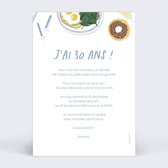 Invitation anniversaire Brunch Verso