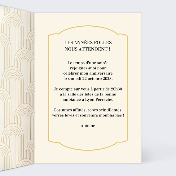 Invitation anniversaire Portrait univers Gatbsy Intérieur Droit