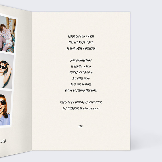 Invitation anniversaire Journal déchiré Intérieur Droit