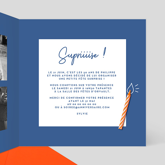 Invitation anniversaire Bougie Intérieur Droit
