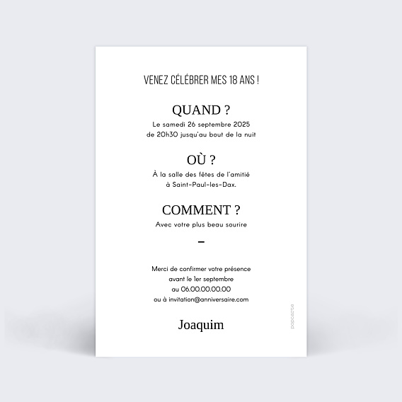 Invitation anniversaire Filet d'Or Photo Verso