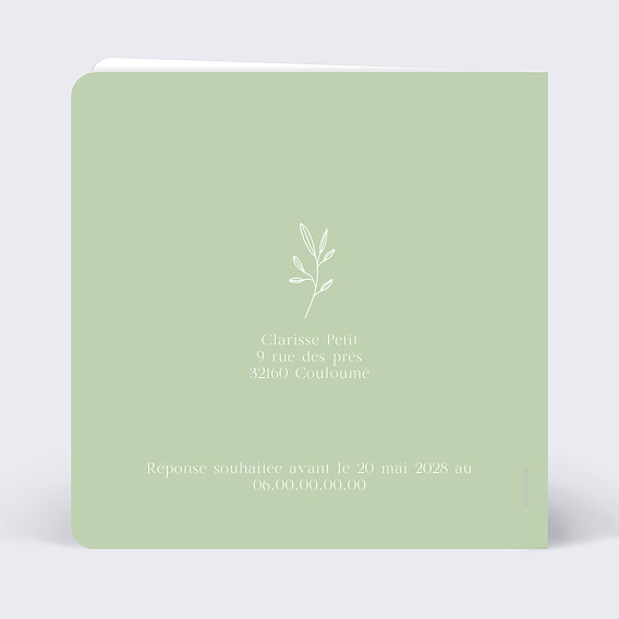 Invitation anniversaire Cadre Végétal Verso